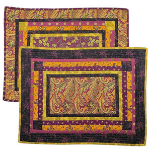 Hand Made Reversible Placemats Paisley Large 20x15 2 pc Coordinating Patterns